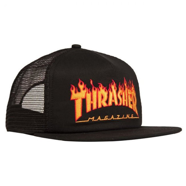 Thrasher Mesh Cap Flame Embroidered - Black - Skatewarehouse.co.uk