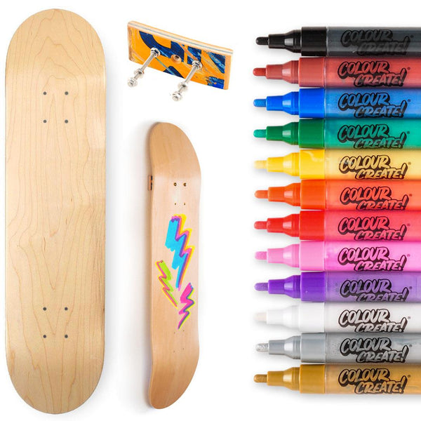 Venom Skateboards Deck With Colour Create Pens & Free Deck Wall Hanger - Skatewarehouse.co.uk