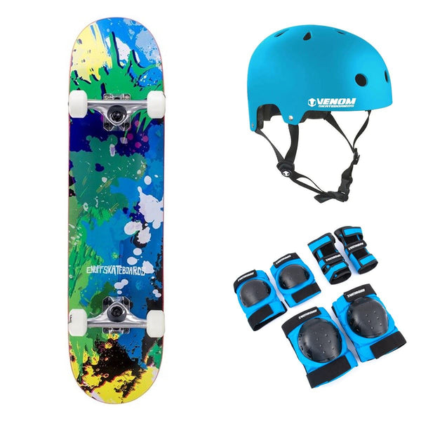 Enuff Splat Green / Blue Complete Skateboard Bundle - 7.75
