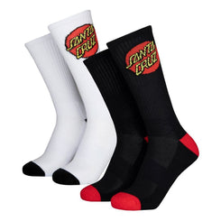 Santa Cruz Youth Socks Youth Classic Dot Sock(2 Pack) - White & Black - Skatewarehouse.co.uk