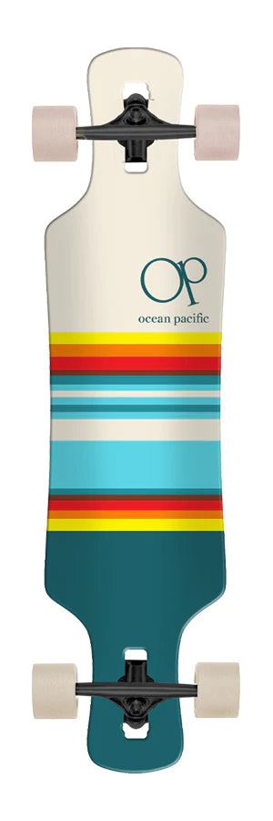 Ocean Pacific Swell Drop Through Off White/Teal Off White/Teal Complete Longboard - 36.0" - Skatewarehouse.co.uk