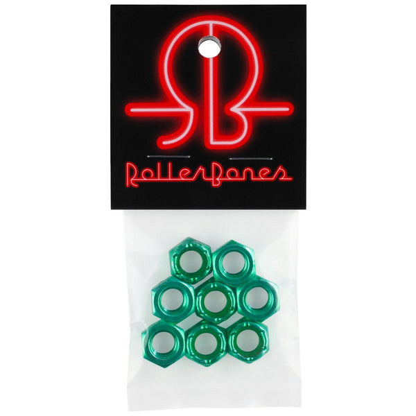 Rollerbones Axle Nuts - 8mm - Green (Pack 8) Skateboard Hardware