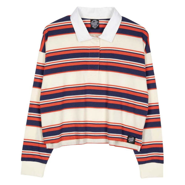 Santa Cruz Womens L/S Top Monterey Crop Polo Top - Off White Stripe - Skatewarehouse.co.uk