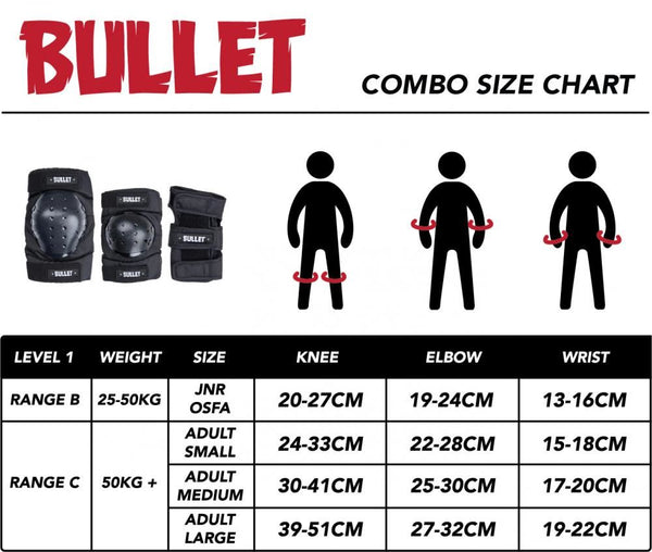 Bullet Triple Padset Standard Combo Junior OSFA - Black - Skatewarehouse.co.uk