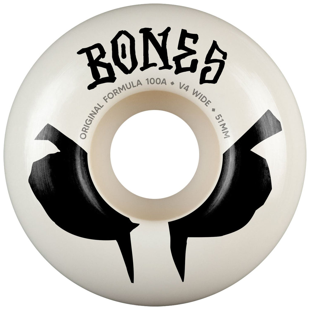 BONES Skateboard Wheels • OG Formula • • 100A • V4 Wide • White (Spring '26) - Skatewarehouse.co.uk