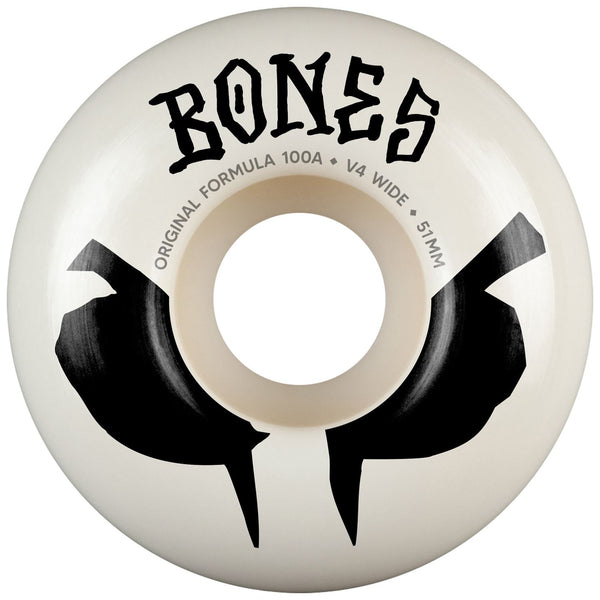 BONES Skateboard Wheels • OG Formula • • 100A • V4 Wide • White (Spring '26) - Skatewarehouse.co.uk