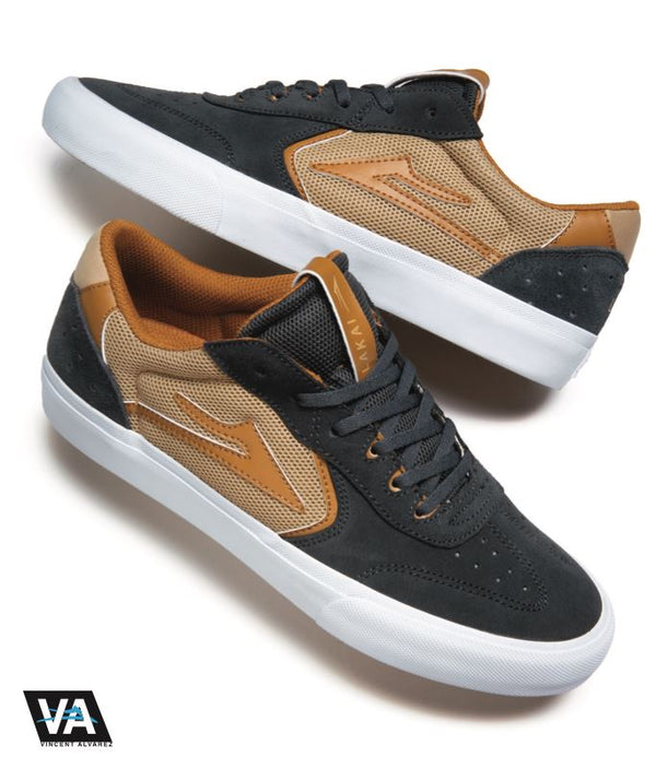 Lakai Atlantic Vulc Skate Shoes - Charcoal / Tan - Skatewarehouse.co.uk