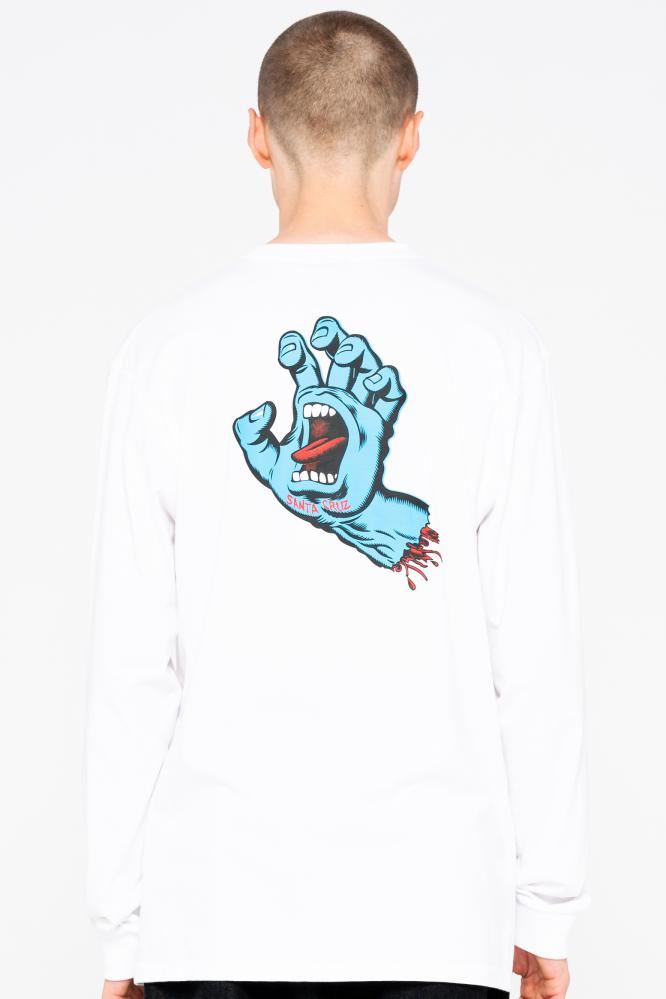 Santa Cruz Longsleeve T-Shirt Screaming Hand Chest L/S Tee - White - Skatewarehouse.co.uk