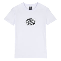 Santa Cruz Womens T-Shirt Check Oval Mono Front T-Shirt - White - Skatewarehouse.co.uk