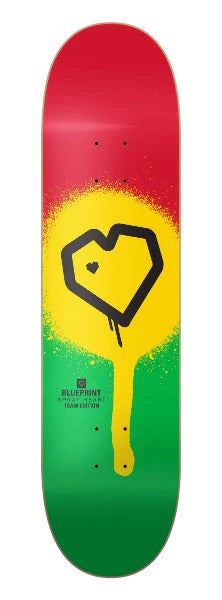 Blueprint Spray Heart Rasta Skateboard Deck - 8.0