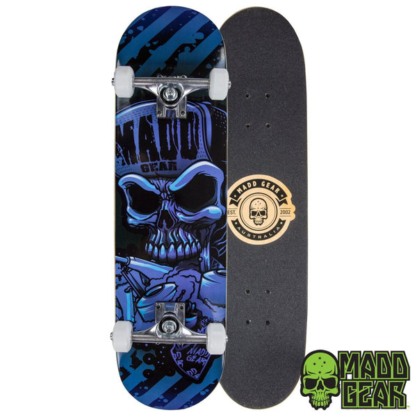 Madd Gear Pro Skateboard - Hatter Strip Blue / Black Complete Skateboard