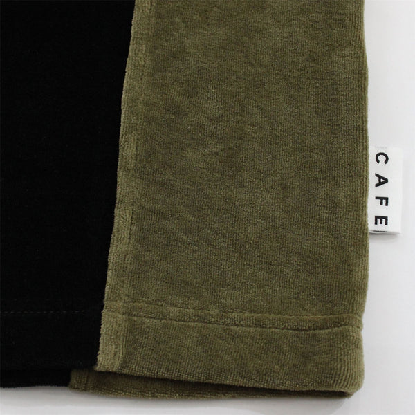 Skateboard Cafe Full Zip Velour Stripe Shirt (Olive / Black) - XL