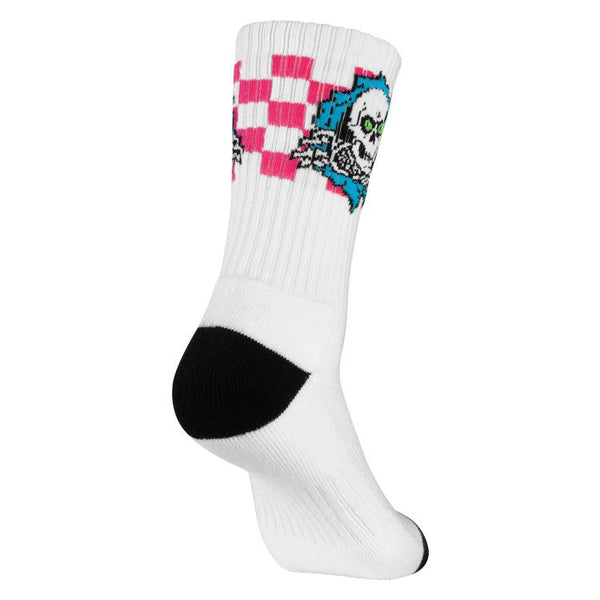 Powell Peralta Ripper Cotton Socks Checker Blue/Pink/White - Skatewarehouse.co.uk