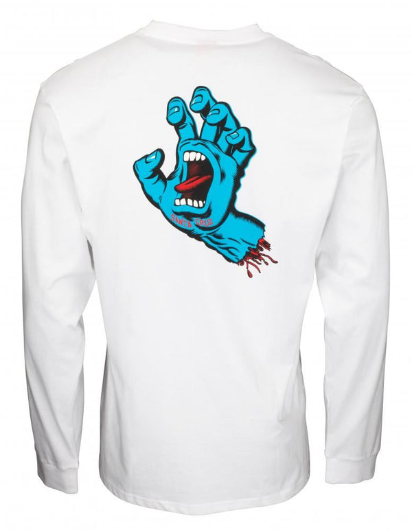 Santa Cruz Longsleeve T-Shirt Screaming Hand Chest L/S Tee - White - Skatewarehouse.co.uk