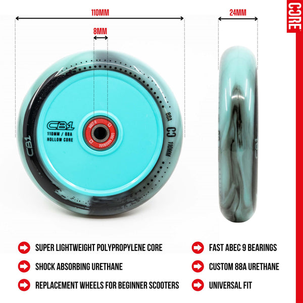 CORE CB1 Nylon Hollow Core Scooter 110mm - Black / Teal Scooter Wheels