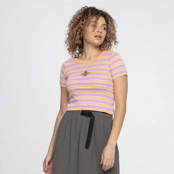 Santa Cruz Womens T-Shirt Peace Strip T-Shirt - Pink / Orange Stripe - Skatewarehouse.co.uk