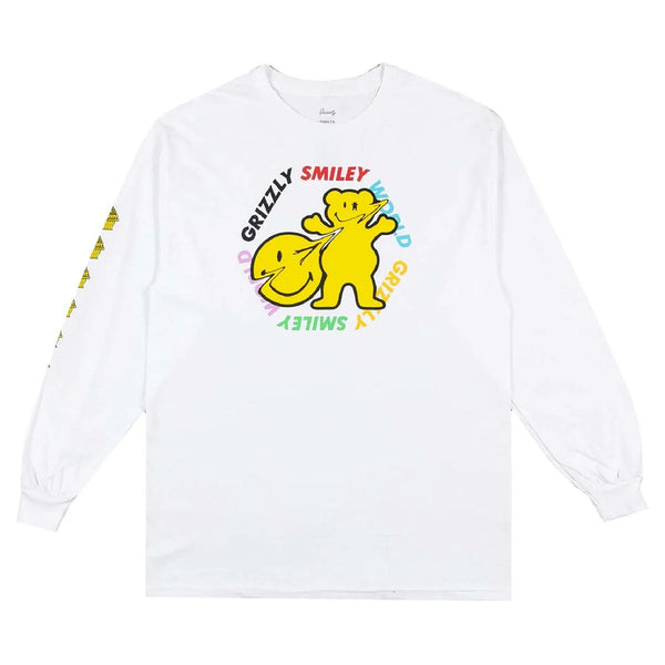 Grizzly x SmileyWorld LS Tee White - Skatewarehouse.co.uk