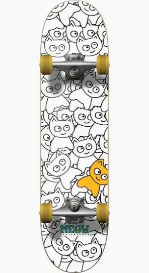 Meow Sticker Pile White Complete Skateboard - 8.0
