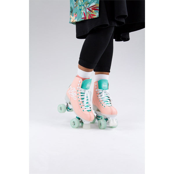 Rio Roller Script Quad Skates - Peach / Green - Skatewarehouse.co.uk