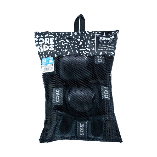 CORE Protection Junior Triple Pad Set (Knee / Elbow / Wrist) + Carry Bag - Black / Grey - Skatewarehouse.co.uk