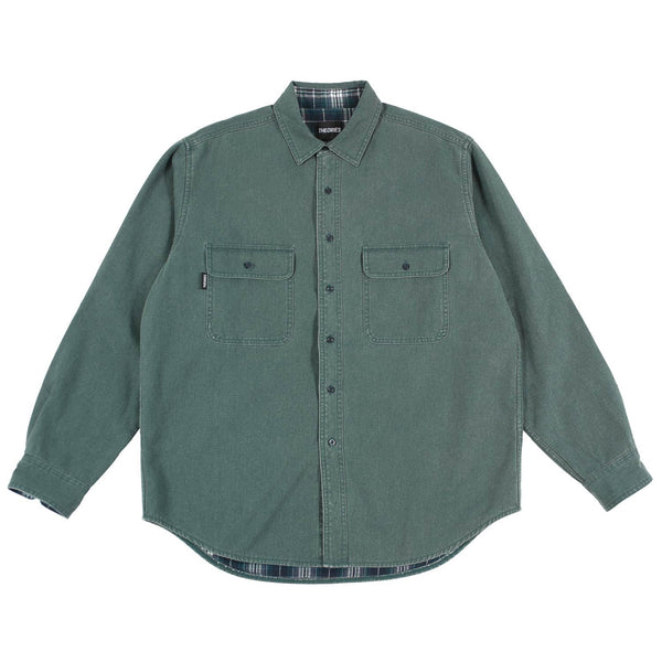 Theories Union Flannel Lined Button-Up Shirt Sea Green