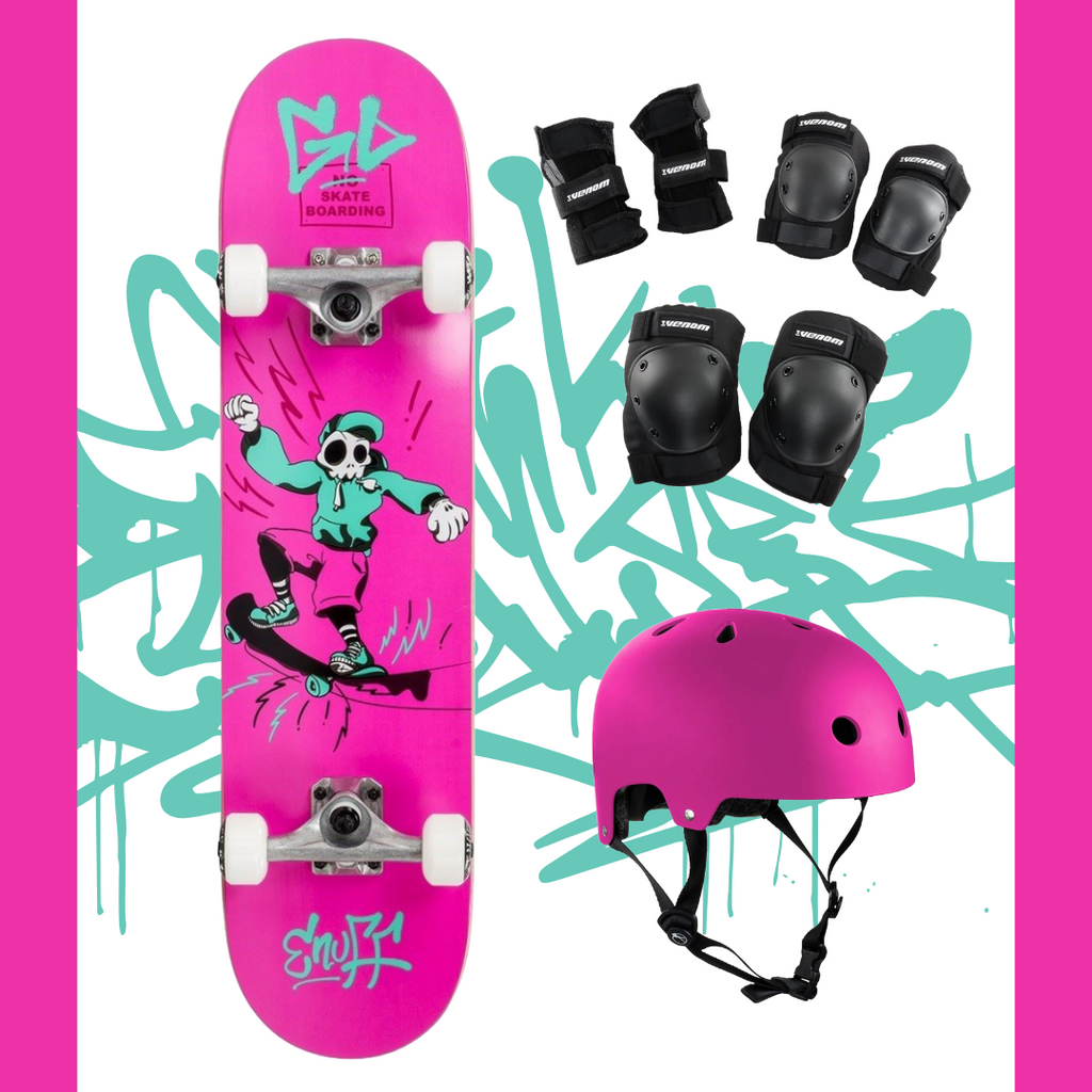 Enuff Skully Pink Kids Junior Complete Skateboard Bundle - Skatewarehouse.co.uk