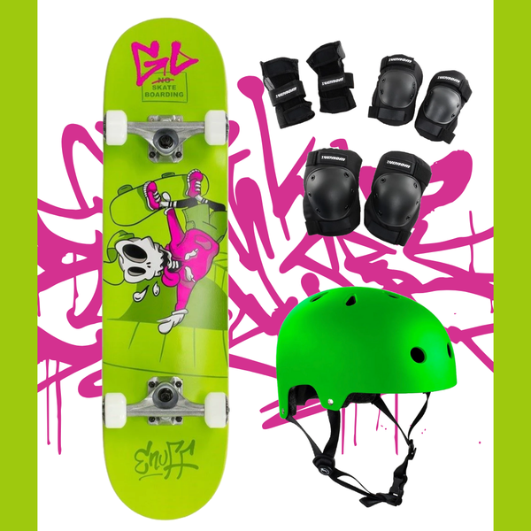 Enuff Skully Green Kids Junior Complete Skateboard Bundle 7.25 - Skatewarehouse.co.uk