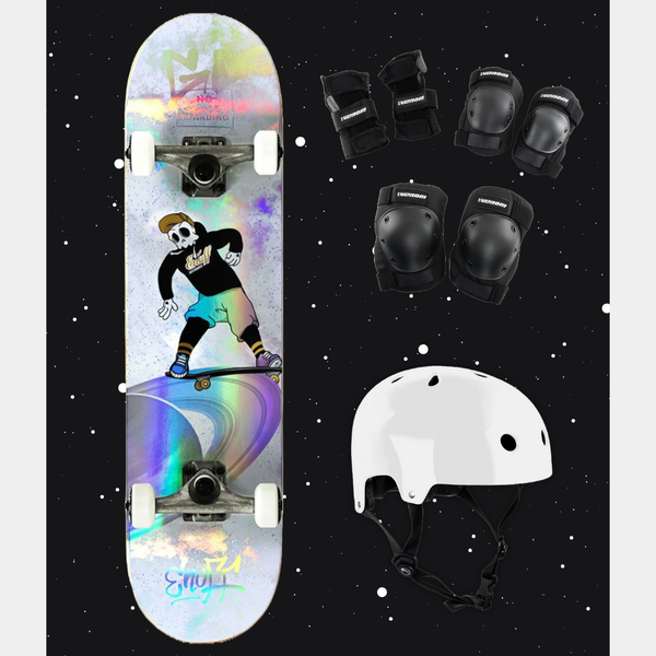 Enuff Skully Hologram White Kids Junior Complete Skateboard Bundle 7.25 - Skatewarehouse.co.uk
