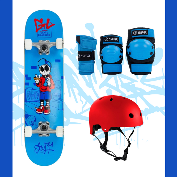 Enuff Skully Blue Kids Junior Complete Skateboard Bundle 7.25 - Skatewarehouse.co.uk
