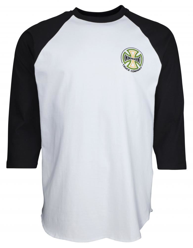 Independent Custom Top Converge 3/4 Baseball Top - Black / White - Skatewarehouse.co.uk