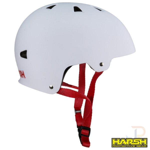 Harsh ABS Helmet - White with Red Straps