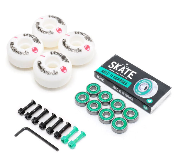 Venom Skateboards Logo White Skateboard Wheels & Skatewarehouse ABEC 11 Bearings Pack + Bolts! - Skatewarehouse.co.uk