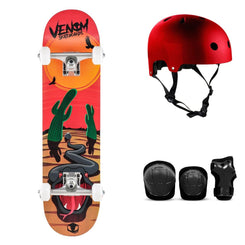 Venom Junior - Desert Viper Red Complete Skateboard Bundle - SFR Helmet & Pads - 7.25"