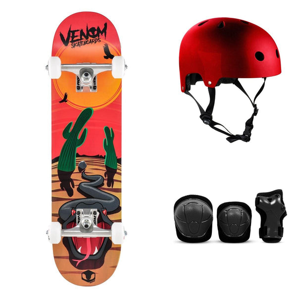 Venom Junior - Desert Viper Red Complete Skateboard Bundle - SFR Helmet & Pads - 7.25