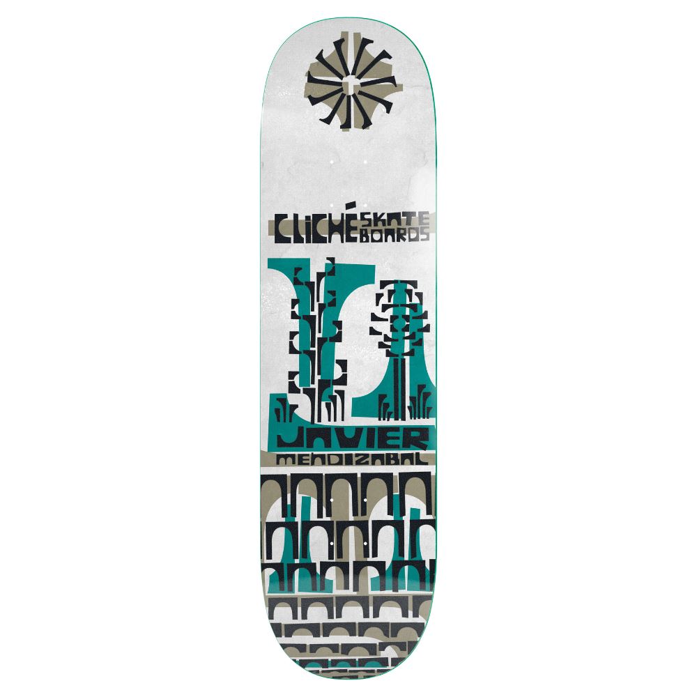 Heritage Cliché Javier Mendizabal Griptape Art Teal / White Skateboard Deck - 8.25"