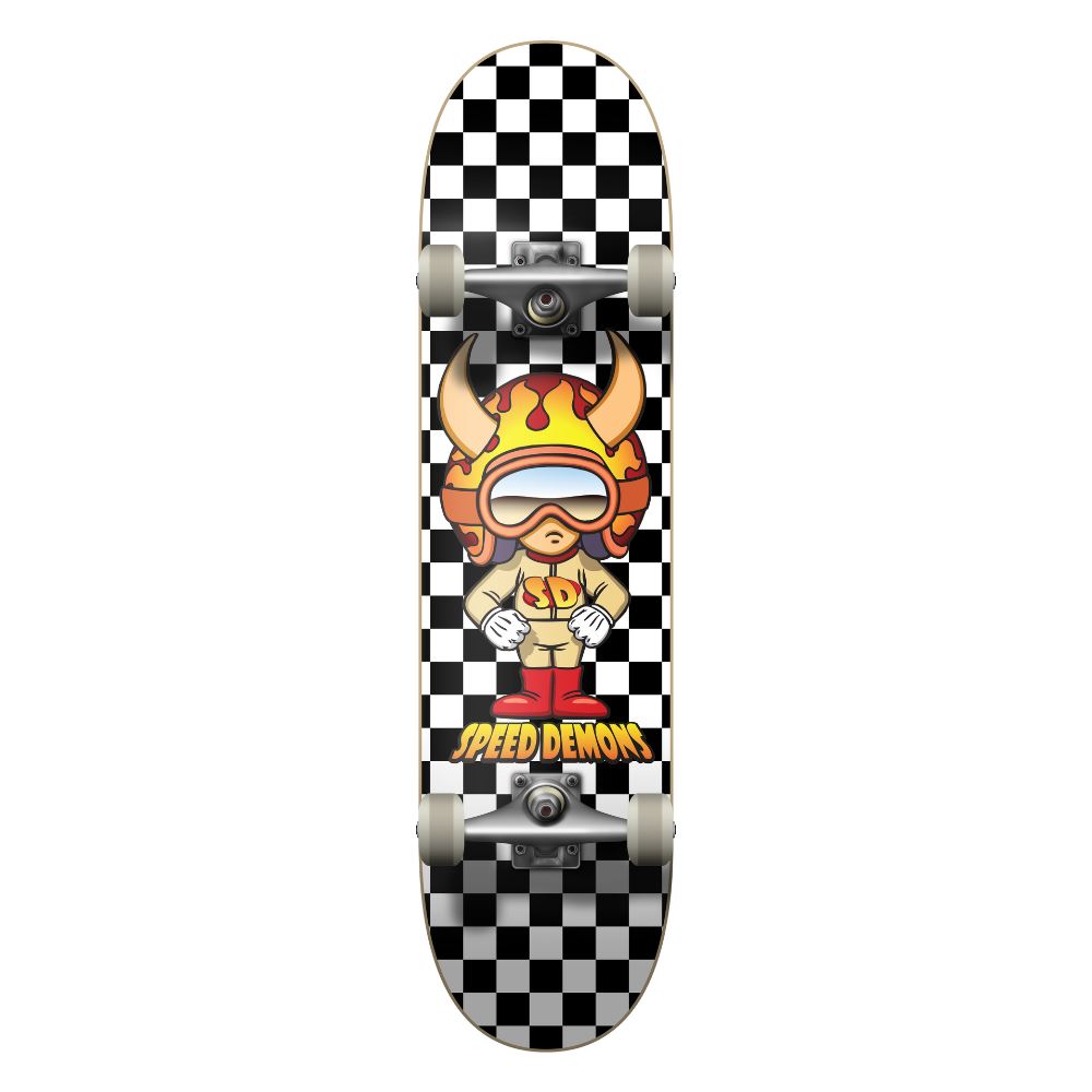 Speed Demons Hot Shot Black / White Checks Complete Skateboard - 7.5"