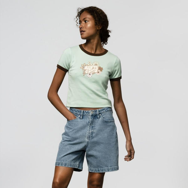Santa Cruz Womens T-Shirt Vibes Front Ringer - Fresh Mint - Skatewarehouse.co.uk