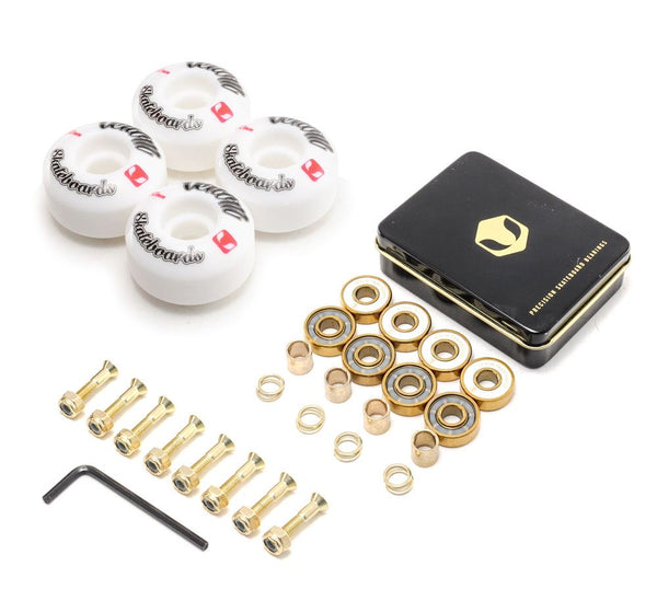 Venom Skateboards Logo White Skateboard Wheels & Venom Gold Bearings Pack + Bolts! - Skatewarehouse.co.uk