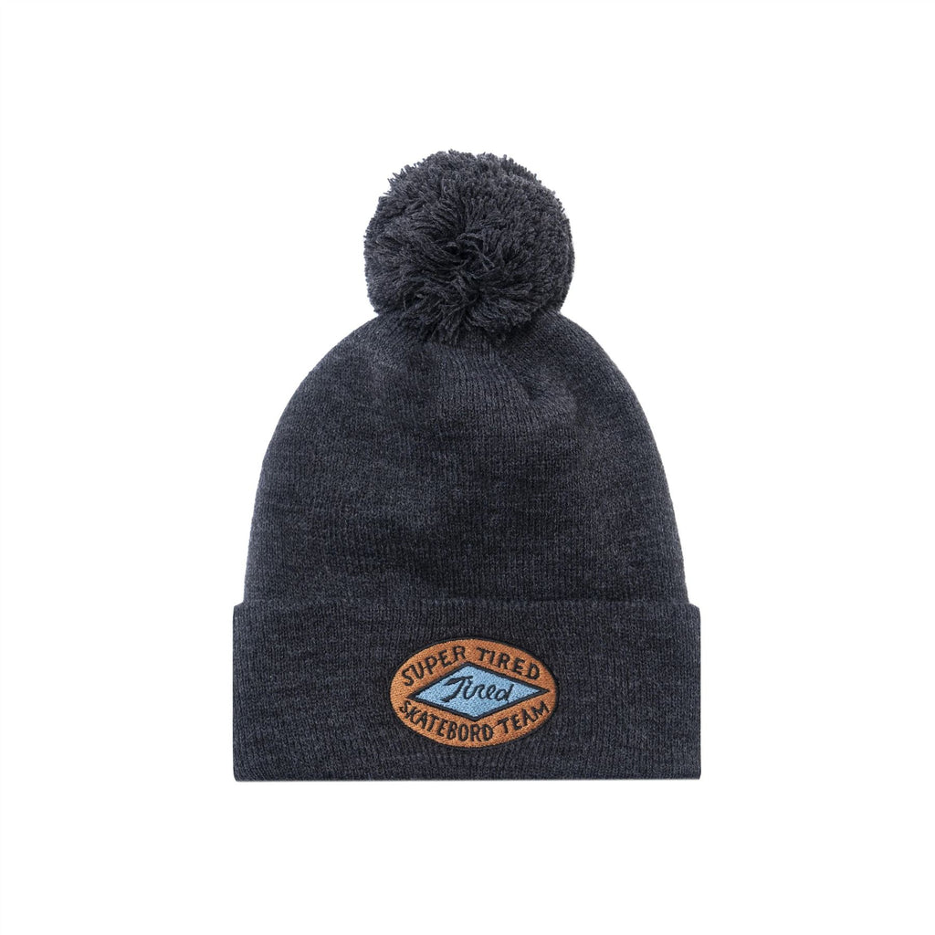 Tired Skateboard Team Pom Beanie Grey Hat - One Size
