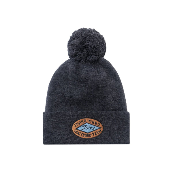 Tired Skateboard Team Pom Beanie Grey Hat - One Size