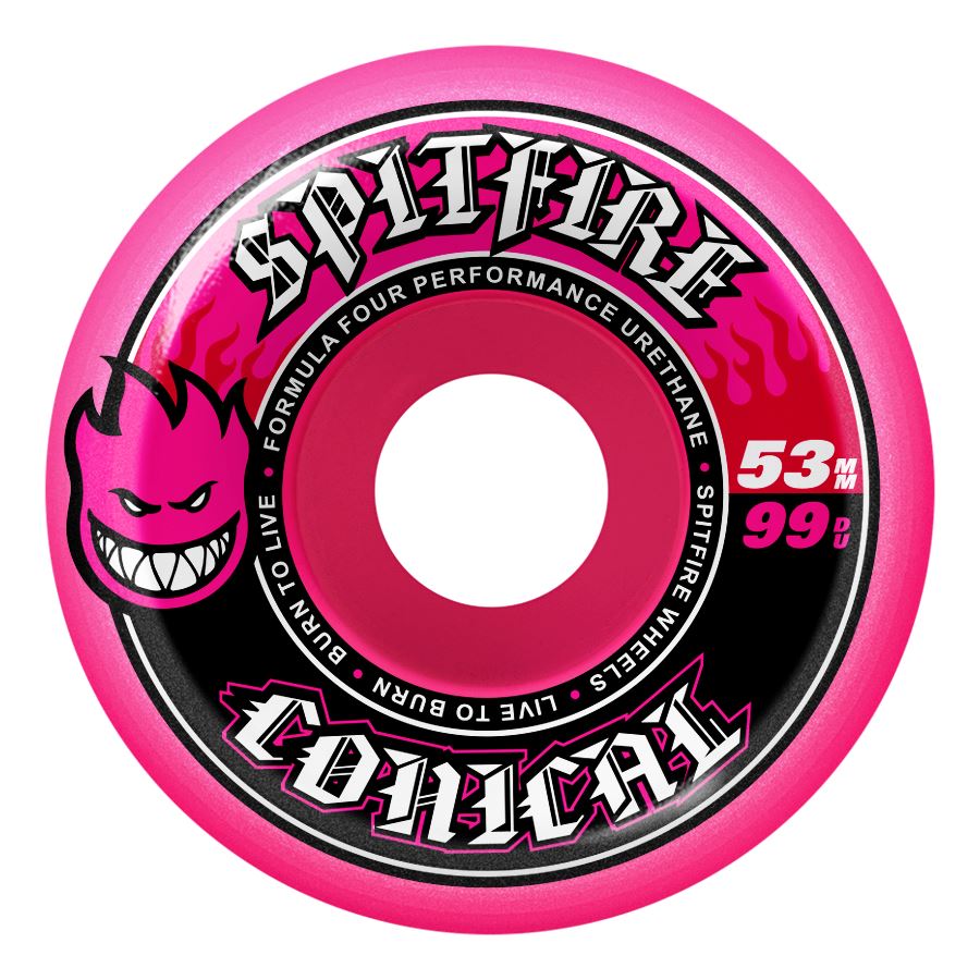 Spitfire F4 99Du Team Colors Conical (Pink) Skateboard Wheels - 53mm