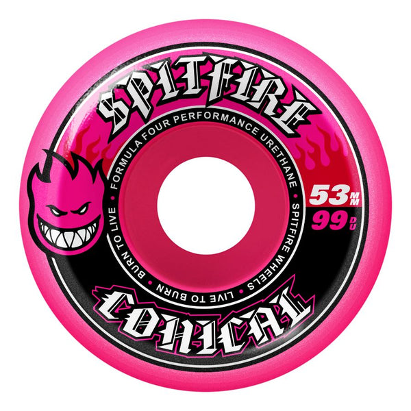 Spitfire F4 99Du Team Colors Conical (Pink) Skateboard Wheels - 53mm