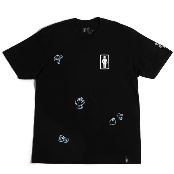 Girl x Hello Kitty 50th All Over Tee Black - Skatewarehouse.co.uk