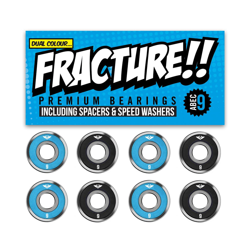Fracture Premium Abec 9 Blue/Black Skateboard Bearings - Skatewarehouse.co.uk