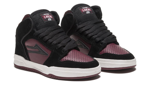 Lakai Telford Kids Skate Shoes - Black/Burgundy - Skatewarehouse.co.uk