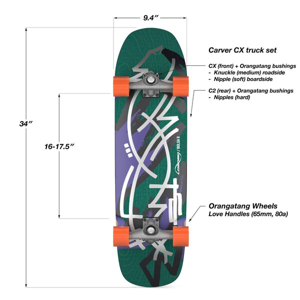 Loaded Carver Bolsa II CX Surfskate Complete - Weave - Love Handles Orange