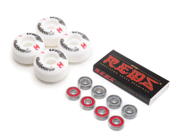Venom Skateboards Logo White Skateboard Wheels & Bones Reds Bearings Pack - Skatewarehouse.co.uk
