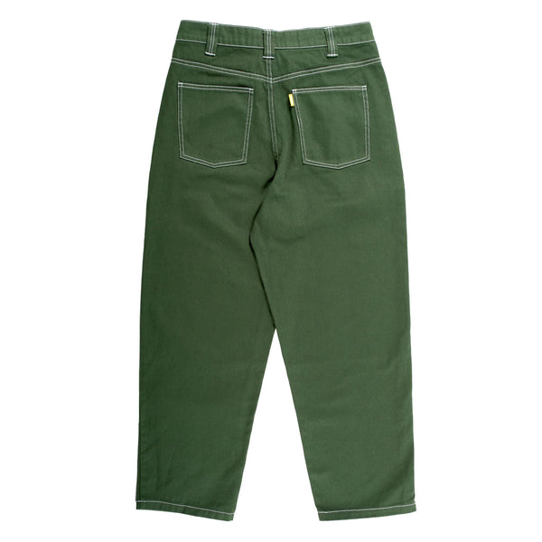 Theories Of Atlantis Plaza Jeans Hunter Green W/ White Contrast Stitch - Skatewarehouse.co.uk