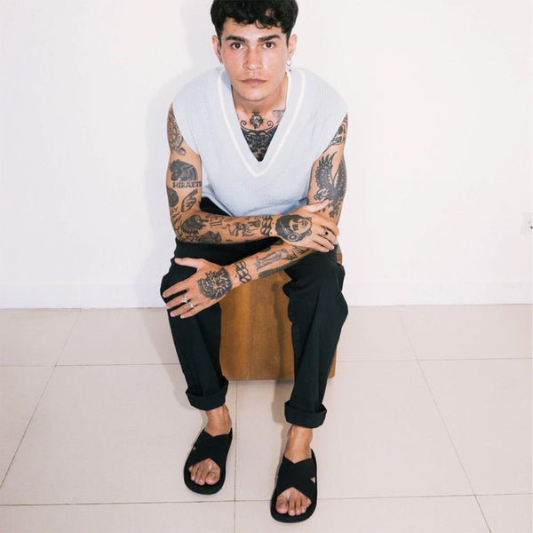 Indosole - Mens Sandals - ESSNTLS Cross - Black Shoes