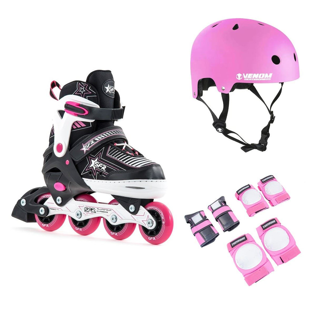 SFR Pulsar Adjustable Inline Skates Pink Bundle